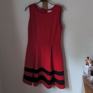 Calvin Klein A-Line Red and Black Stripe Dress